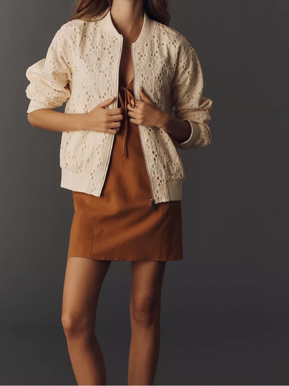 Sanctuary Floral Eyelet Bomber 100% Cotton Jacket Pale Pink Peach Blush SzL